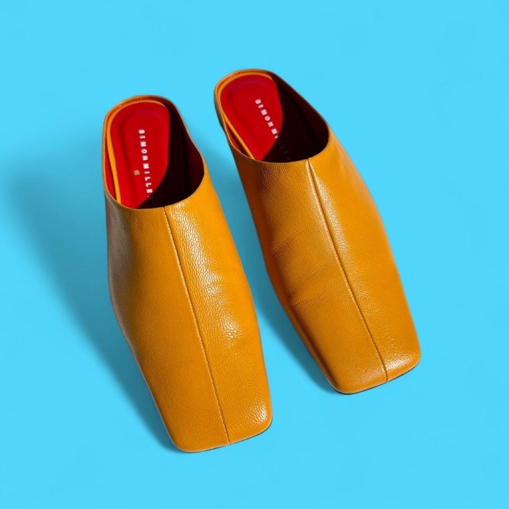 Simon Miller tangerine orange vegan leather square toe mules Women’s size 8.5
